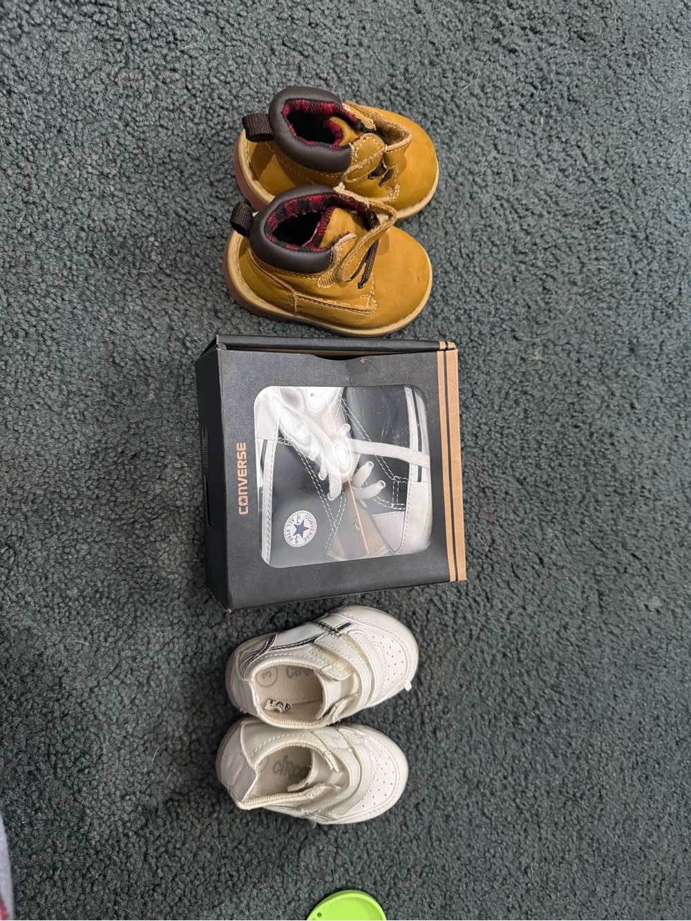 Converse Infants Size 3 Tan/Yellow High-Top Boots & White Baby Sneakers Set
